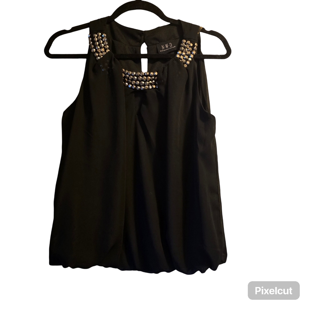 Black shimmer collar top